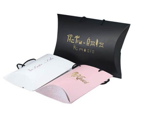 Black and pink custom pillow boxes with rope handle for hair extension packaging