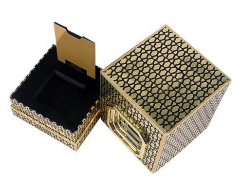 Premium cardboard perfume packaging with customizable design options.