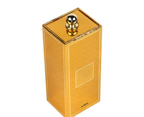 Premium rigid perfume box with gold exterior and elegant design