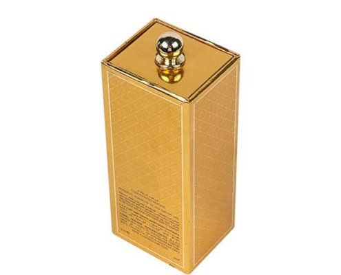 Gold rectangular perfume bottle packaging with removable lid and foam insert