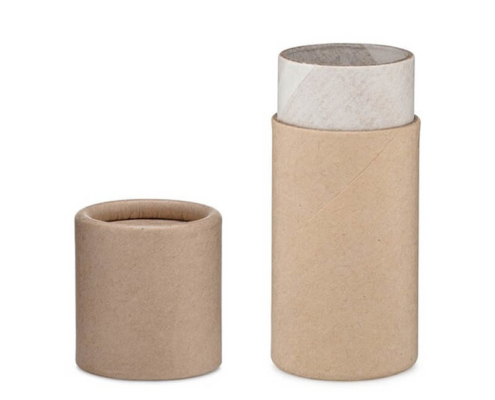 Eco-friendly deodorant container made from natural brown kraft paper with a push-up design.