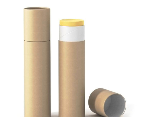 Plastic-free deodorant container featuring a natural brown kraft paper design with customizable options.