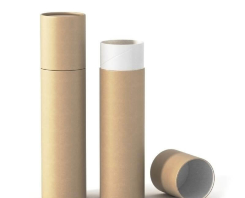 Minimalist eco-friendly deodorant container made from recyclable kraft paper, shown in white and brown variants.