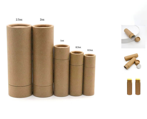 Custom printed eco-friendly lip balm tubes made from sustainable cardboard for natural beauty products