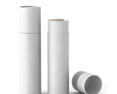 Customizable kraft paper deodorant container with white kraft exterior and plastic-free option.