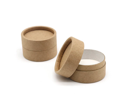 Two-part kraft paper salve container with a natural brown finish, ideal for balms and ointments.