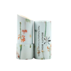 Eco-friendly cardboard lip balm tubes with push-up design.