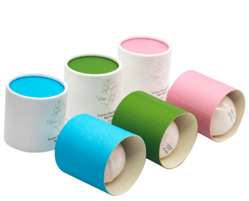 Open single bath bomb tubes revealing product inside – Several opened bath bomb tubes showcasing neatly packed individual bath bombs, highlighting secure storage and vibrant presentation.