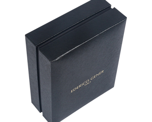 Luxury black rigid perfume box with an elegant logo