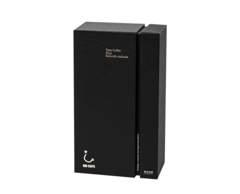 Closed black rigid drawer box reed diffuser packaging, highlighting minimalist design with sleek branding and luxury appeal.