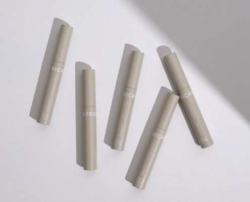 Stylish mascara tubes paired with their matching minimalistic straight tuck-end boxes.