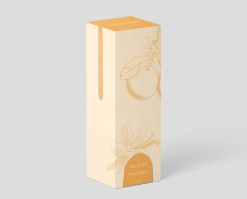 Orange and vanilla reed diffuser box with soft cream color