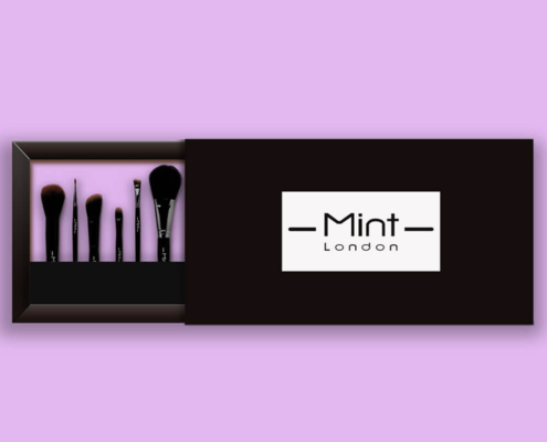 a black box with white ink printing for makeup brushes packaging