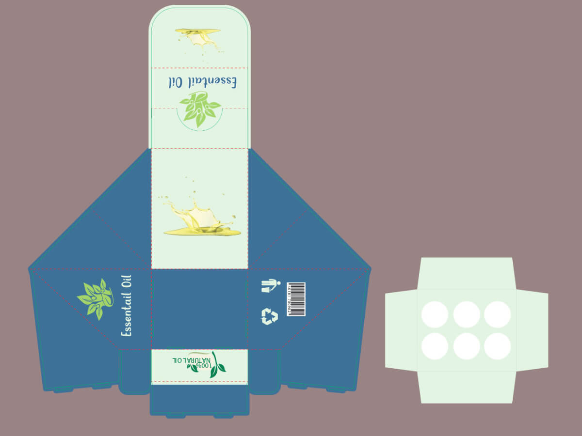 Custom-printed display box designed to highlight essential oil products in retail stores.