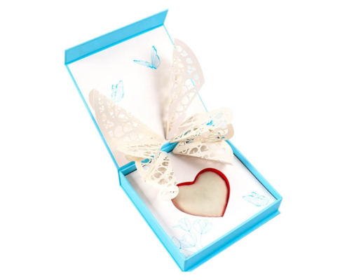 custom cosmetic gift box with a butterfly shaped paper decoration