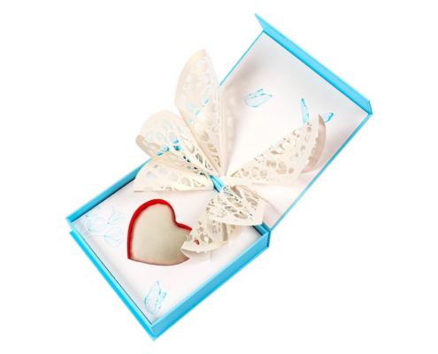 custom luxurious cosmetic gift box with a heart-shaped foam cut-out