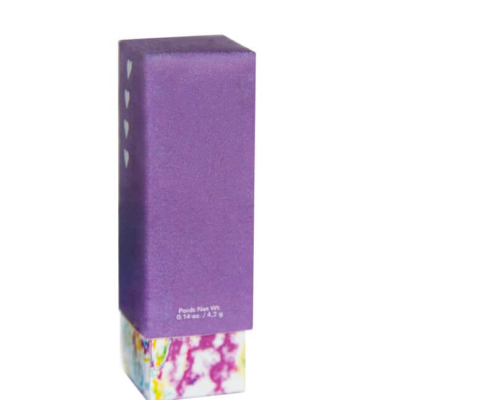 Purple Custom Lipstick Box with Artistic Base - Sleek purple lipstick box featuring a colorful, abstract patterned base, ideal for showcasing premium lip products.