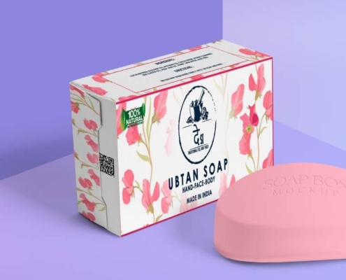 Soap box with floral-patterned exterior – Paper-based box with lightweight, durable construction suitable for handmade soap packaging.