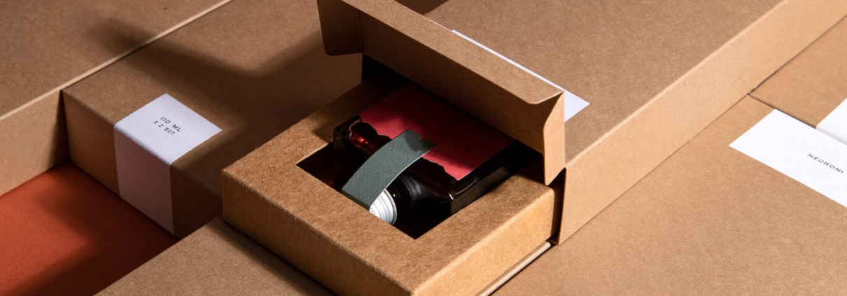 cosmetic products packed in a brown kraft packaging box