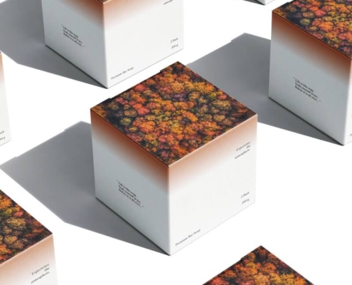 Luxury soap packaging boxes for sale with oceanic patterns, showcasing elegant and eco-friendly customization.