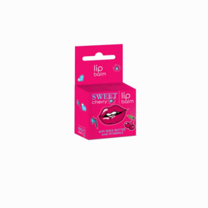 Bright pink custom lip balm box featuring a cherry-themed design with bold graphics and eco-friendly packaging.