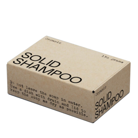 Natural brown kraft customized soap box with bold "Solid Shampoo" text printed on eco-friendly material.