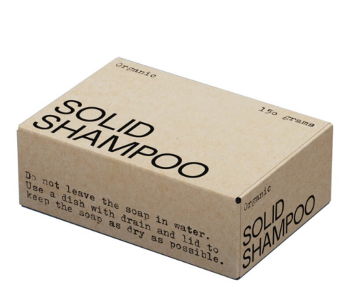 Natural brown kraft customized soap box with bold "Solid Shampoo" text printed on eco-friendly material.