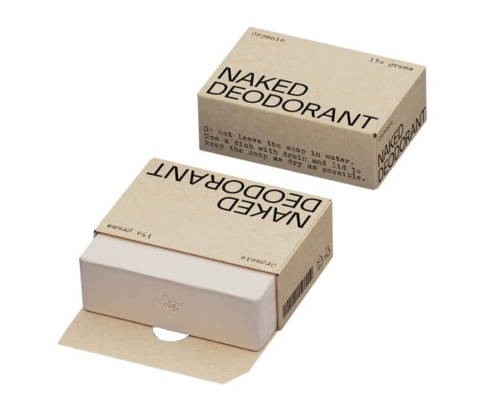 Naked deodorant box packaging with custom printing on natural kraft, showcasing eco-friendly and minimalist design.