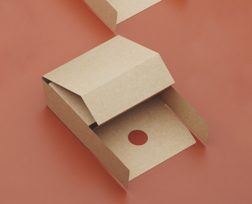 Partially assembled kraft soap box with a modern die-cut design, emphasizing its eco-friendly and customizable structure.