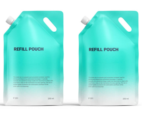 Teal mylar refill pouch with spout and handle