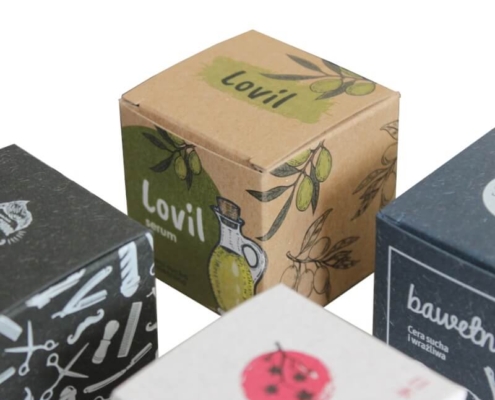 Assorted serum boxes showcasing various custom designs and eco-friendly packaging.