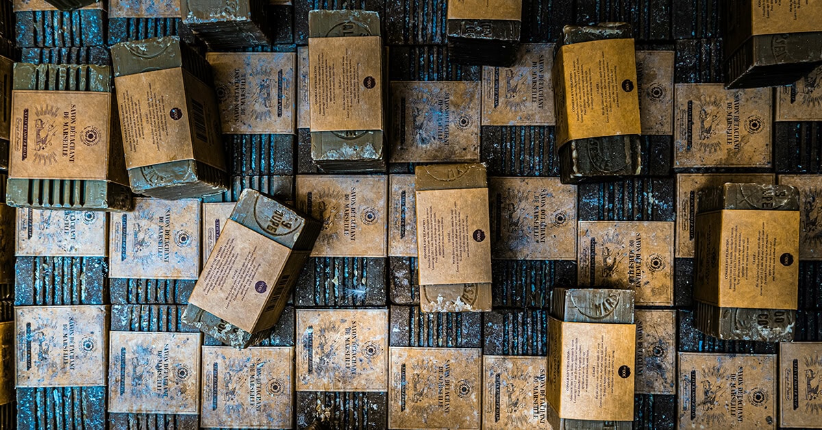 handmade soaps with brown kraft paper sleeves