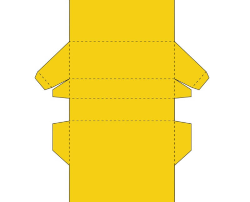 Flat-folded chapstick packaging template showing easy assembly lines