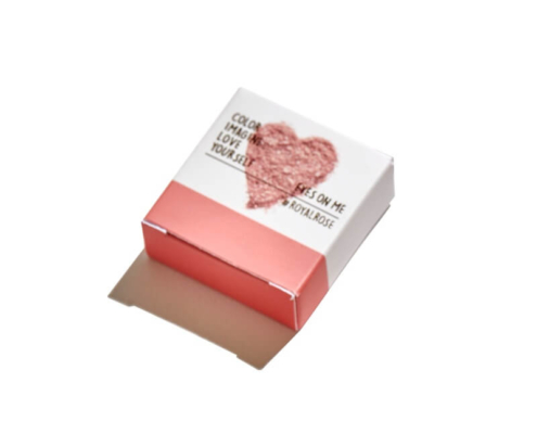 Pink custom eyeshadow box with tuck-end design and eco-friendly materials for retail display.