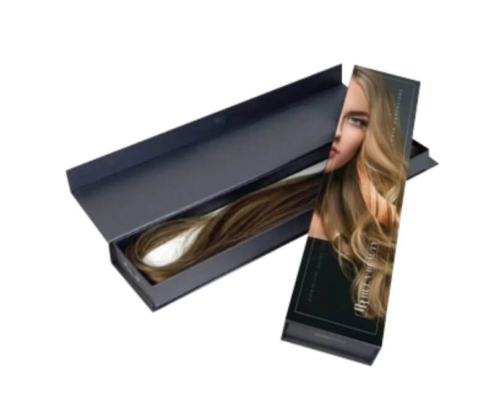 Hair packaging box with a magnetic closure and custom model design, combining premium branding with product protection.