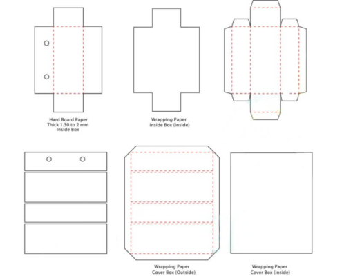 Die-line template for custom hair packaging boxes, detailing structure and wrapping paper options for personalized designs.