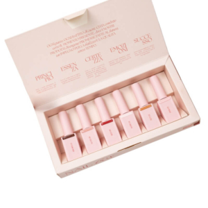 Open custom nail boxes displaying neatly organized nail polish bottles with protective inserts.