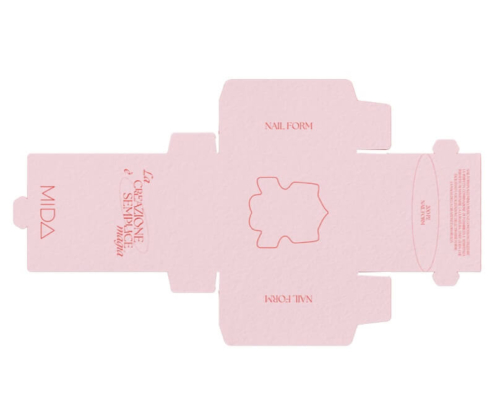 Flat layout of custom nail boxes made from eco-friendly folding carton material for sustainable packaging.