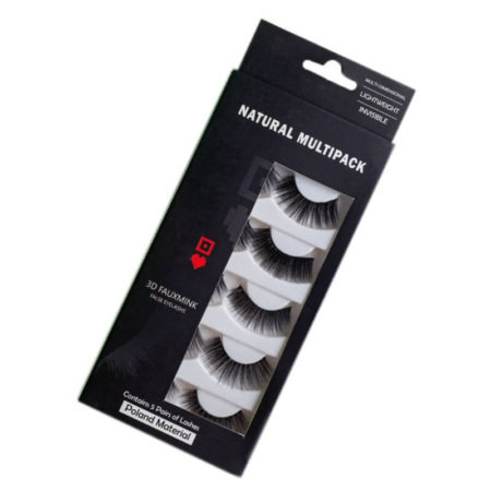 Custom eyelash box packaging with transparent window showcasing multi-pair lashes.