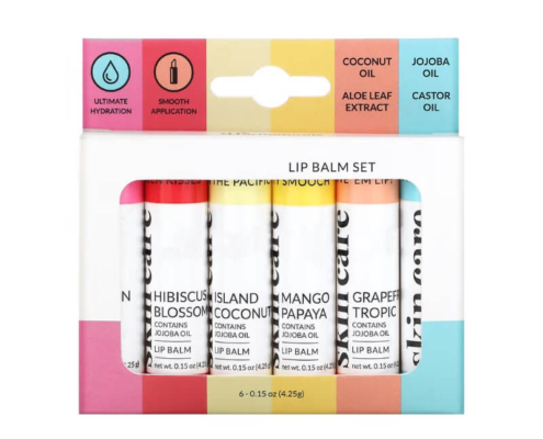 Custom lip balm gift set packaging with a hang hole and window.