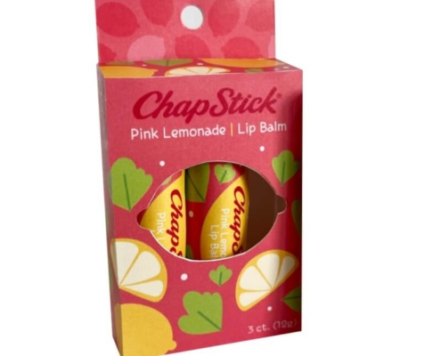 Eye-catching custom packaging with a hang hole for lip balm gift sets.