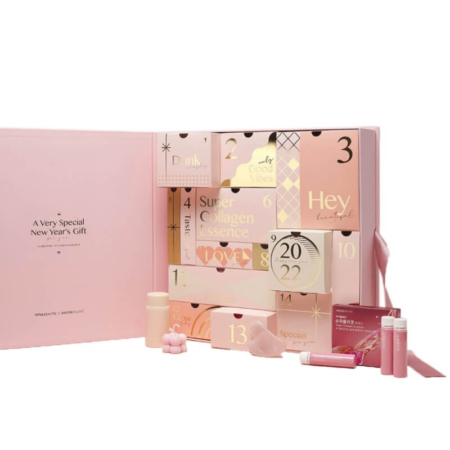 Sustainable advent calendar box with a beautiful pink finish for high-end gifting.