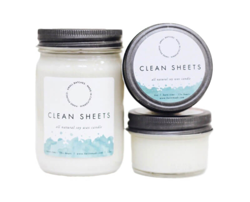 Minimalist Clean Sheets candle labels for jars and tins, featuring a fresh and clean design.