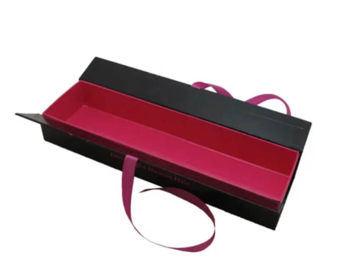 Personalized custom hair extension box with adjustable size and brand-specific design.