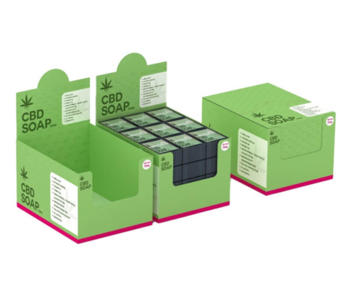 CBD soap display packaging boxes with customizable structure and branding options