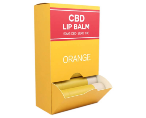 Custom lip balm box packaging with lightweight carton design for retail display.