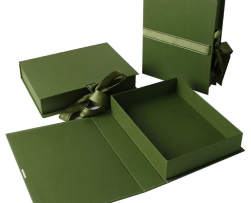 Eco-friendly luxury cosmetic packaging box in green, designed for sustainable and stylish branding