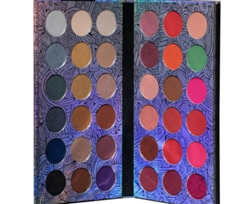 Foldable magnetic eyeshadow palette featuring optional mirror for convenience.