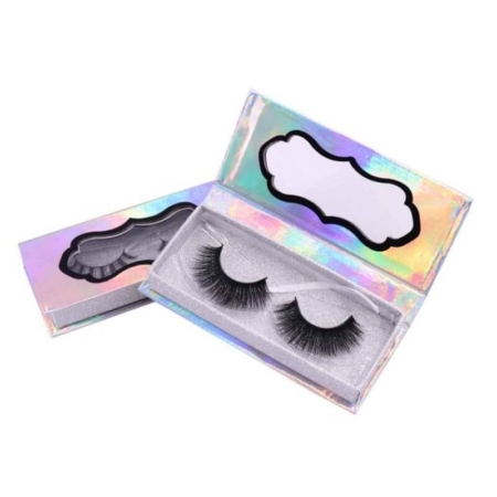 Custom eyelash box with holographic design showcasing premium lashes.