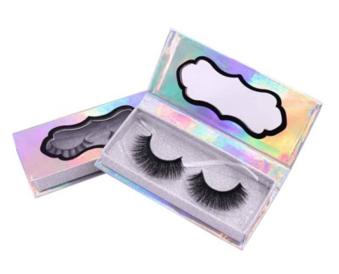 Custom eyelash box with holographic design showcasing premium lashes.